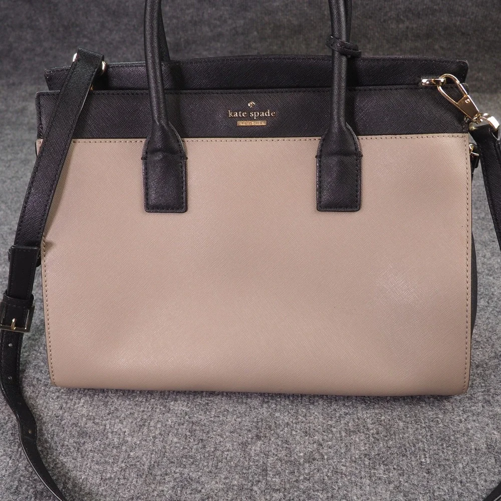 Kate Spade Satchel Tan Black Colorblock Saffiano Leather Crossbody Handbag
